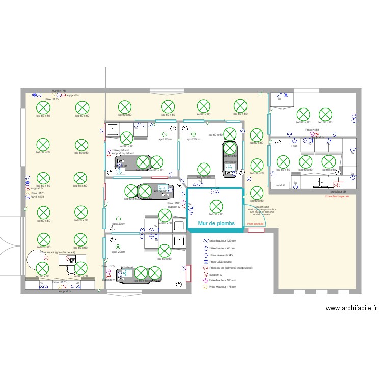 miroirs. Plan de 5 pièces et 87 m2