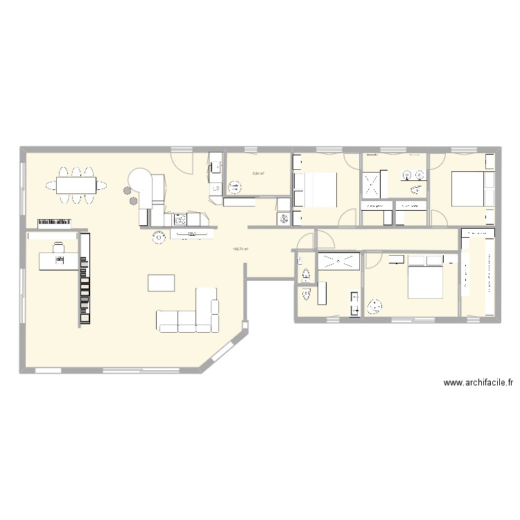 maison 3. Plan de 2 pièces et 173 m2