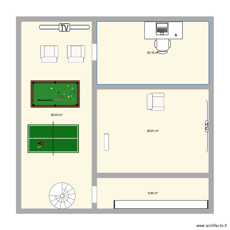 sous sol. Plan de 4 pièces et 95 m2