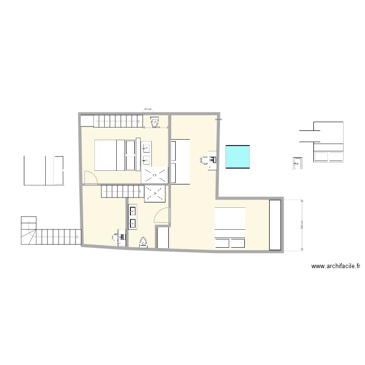 plateau tourraque v2. Plan de 4 pièces et 45 m2