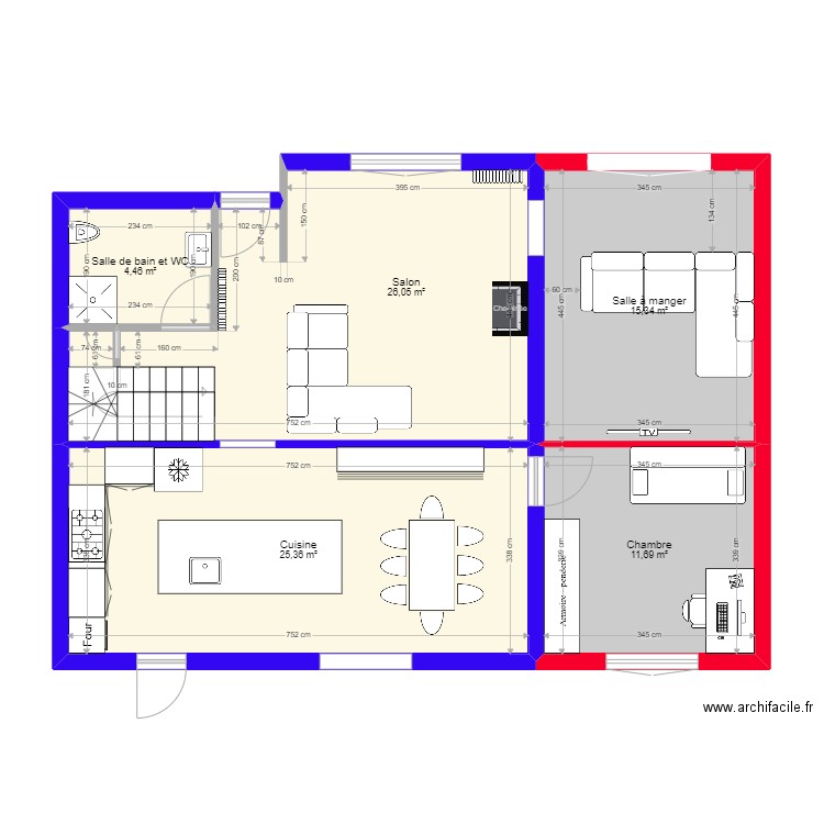 Vigneux. Plan de 5 pièces et 83 m2