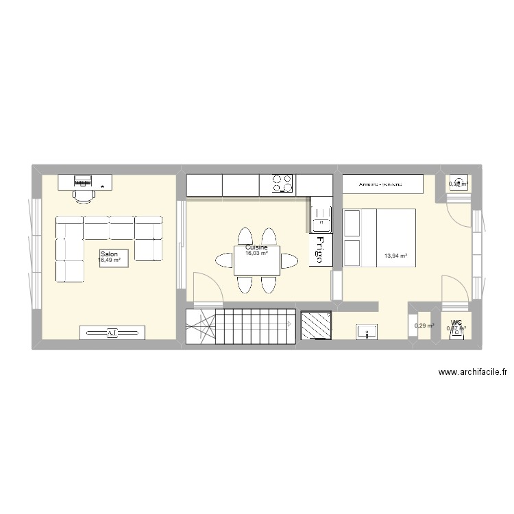 Appart Anderlecht. Plan de 6 pièces et 48 m2