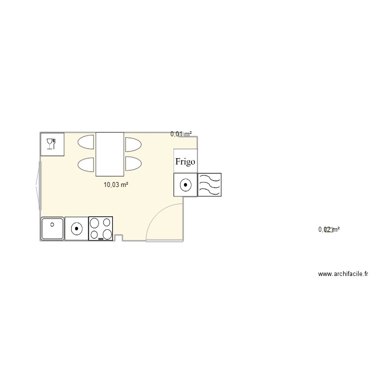 Cocina. Plan de 3 pièces et 10 m2