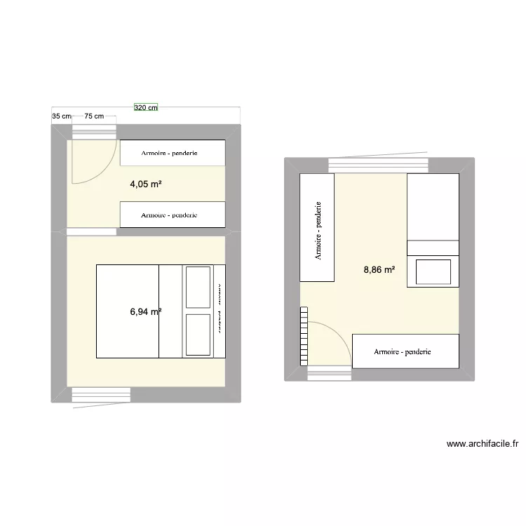dressing chambre et chambre b&eacute;b&eacute;. Plan de 