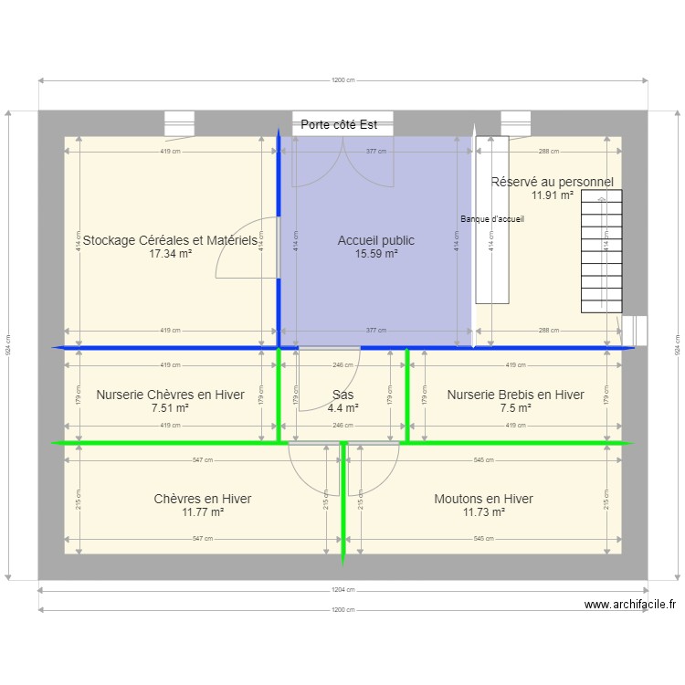 Bergerie - sous-sol. Plan de 8 pièces et 88 m2