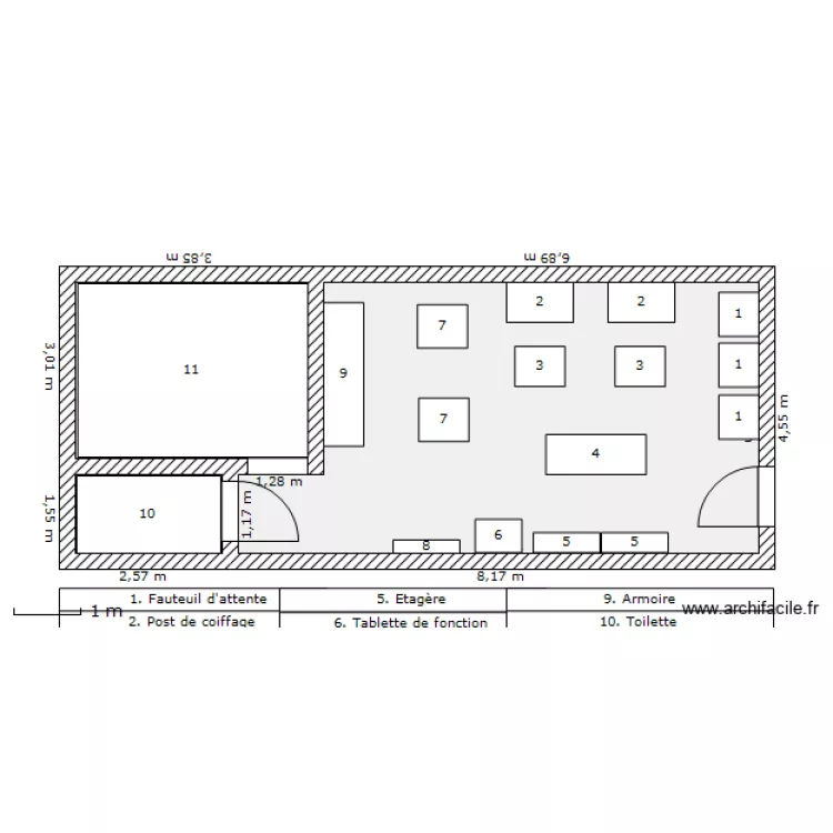 salon de coiffure. Plan de 