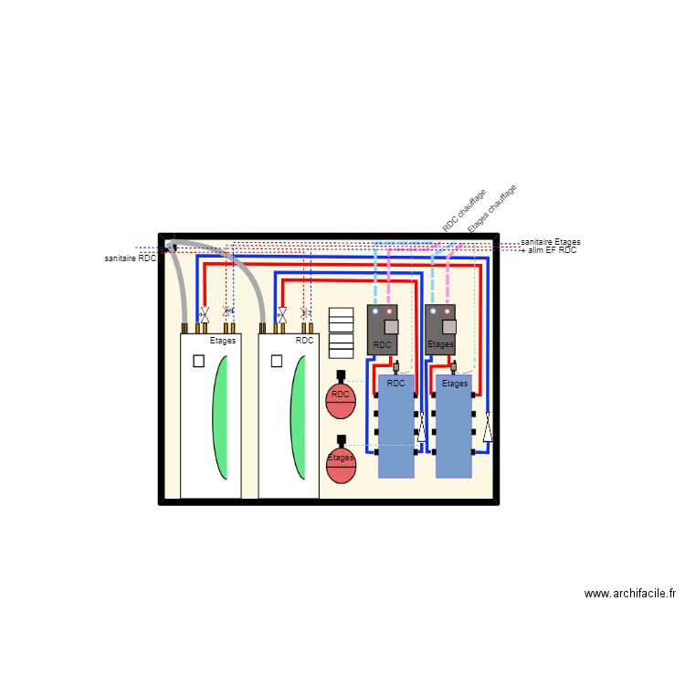 Implantation Derkmann (principe). Plan de 2 pièces et 8 m2