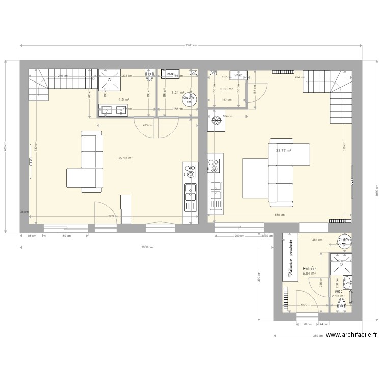 RDC etage 2 appartements. Plan de 0 pièce et 0 m2