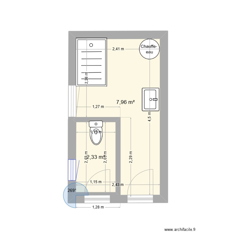 sdb. Plan de 2 pièces et 10 m2