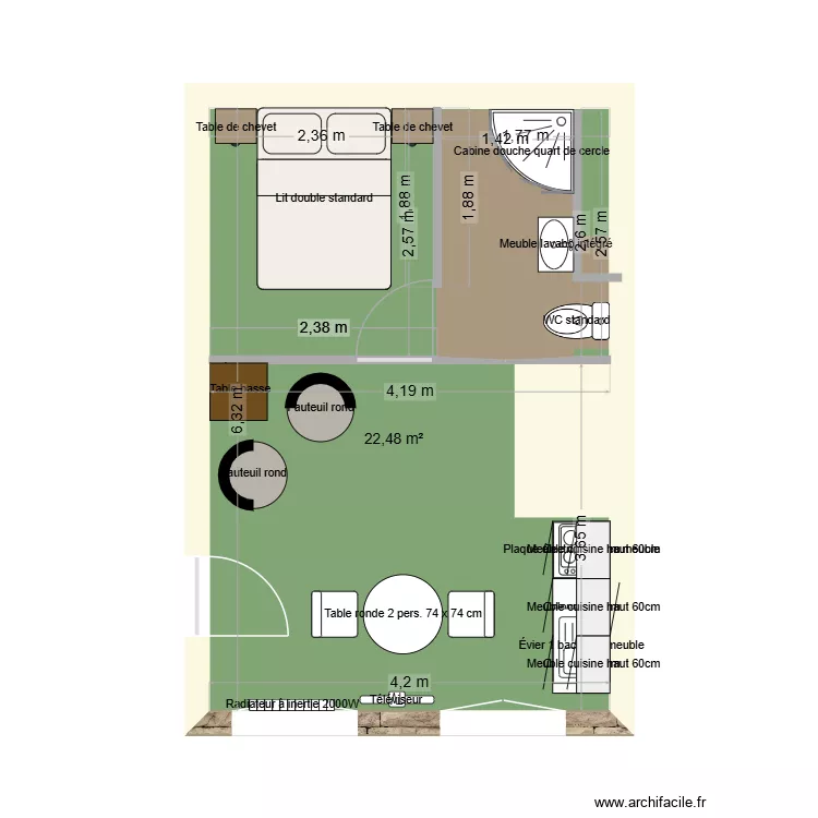 APT RDC MURON. Plan de 1 Pièce et 22 m² APT RDC MURON. Plan de 1 Pièce et 22 m²