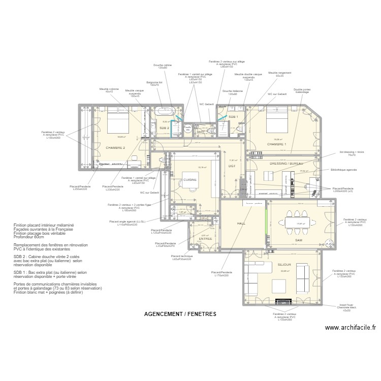 Horvat - Projet Agencement / Fenêtres. Plan de 24 pièces et 162 m2