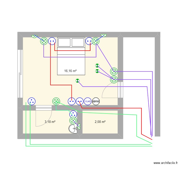 hasnawi. Plan de 3 pièces et 21 m2