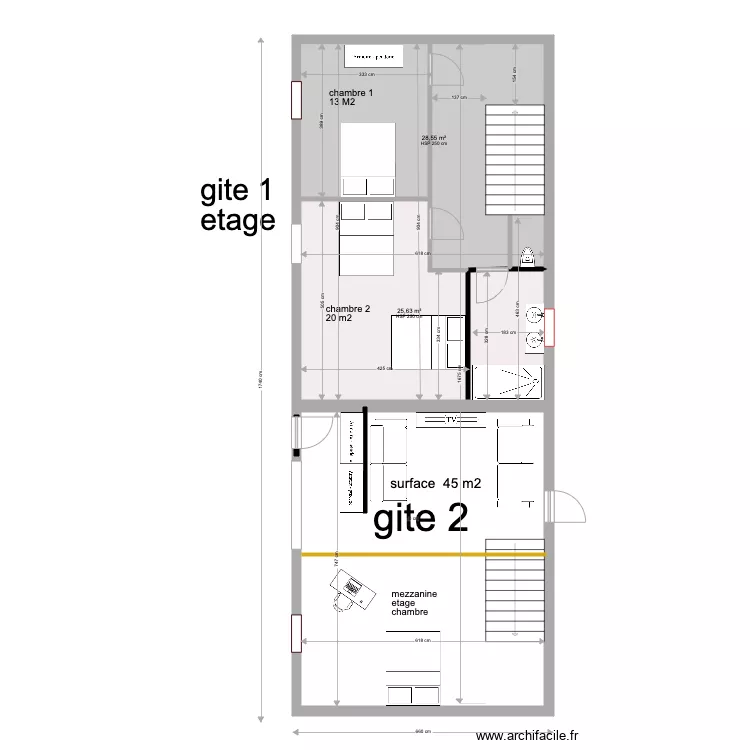GITE 1 ET 2 etage . Plan de 