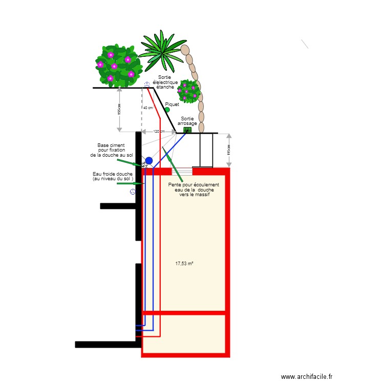 plan finition terrasse. Plan de 1 pièce et 18 m2