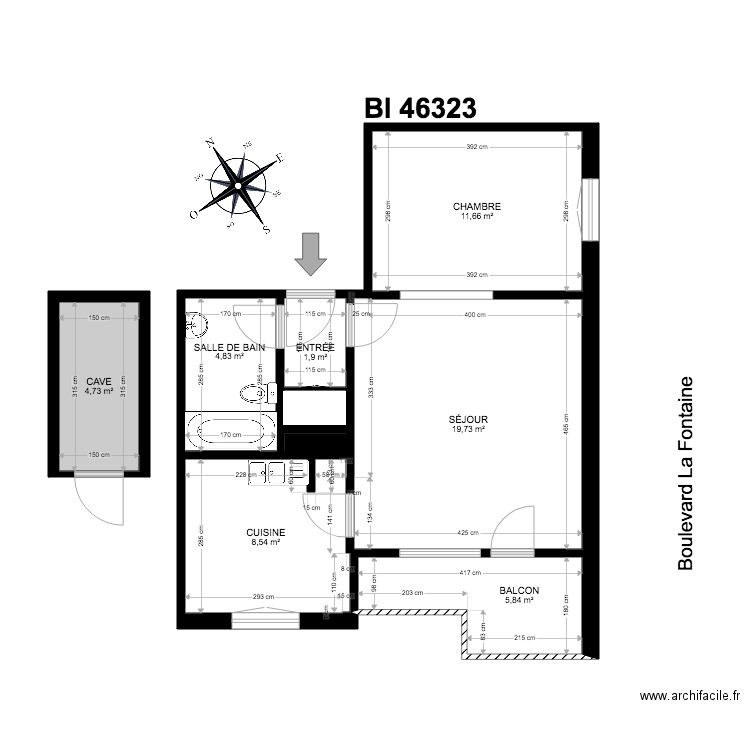 BI 4453. Plan de 9 pièces et 58 m2