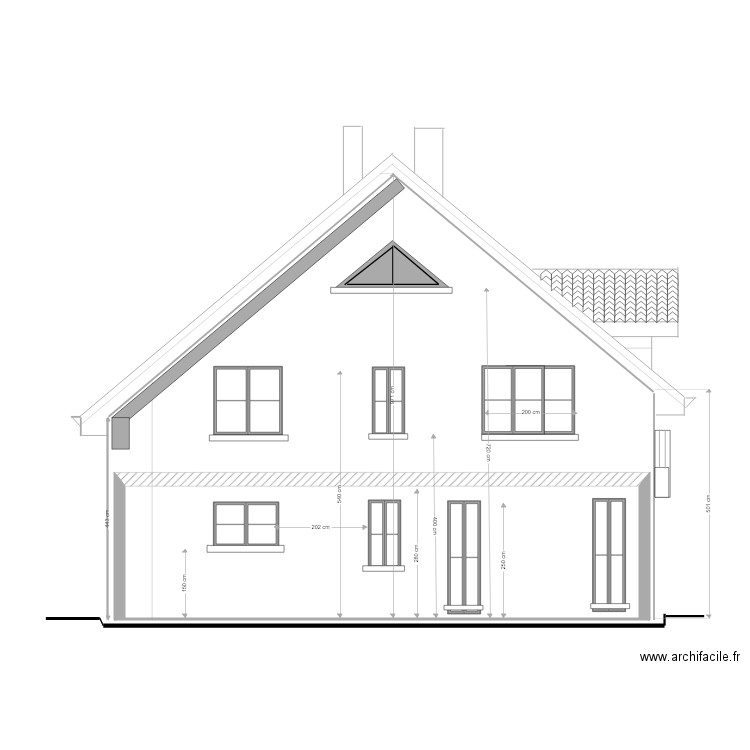 FACADE  ARRIERE EXISTANT COTE  JARDIN. Plan de 0 pièce et 0 m2