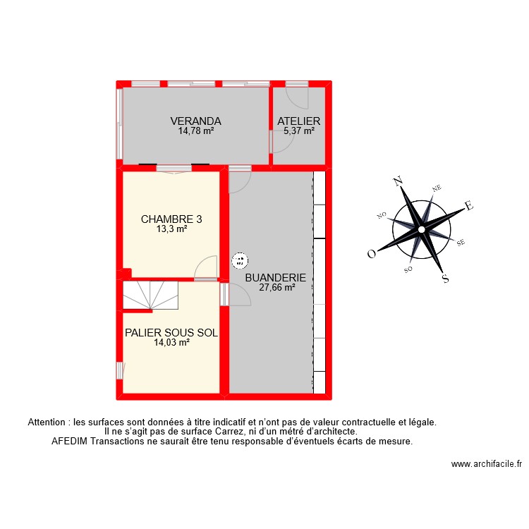 BI 9482 SOUS SOL . Plan de 6 pièces et 75 m2