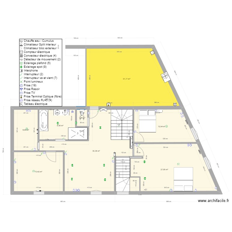 r+1electricité. Plan de 8 pièces et 133 m2