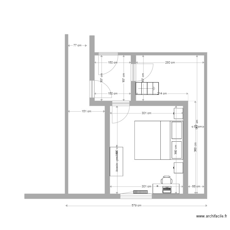 Etage sur garage. Plan de 3 pièces et 21 m2