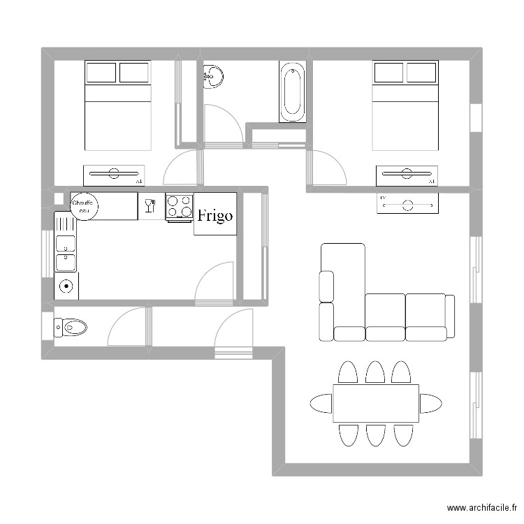 appartement fille kader. Plan de 10 pièces et 58 m2