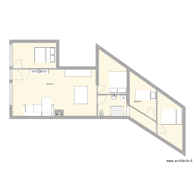 plan 33c du touquet. Plan de 3 pièces et 74 m2