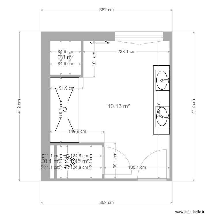 salle de bain kergalet. Plan de 4 pièces et 12 m2