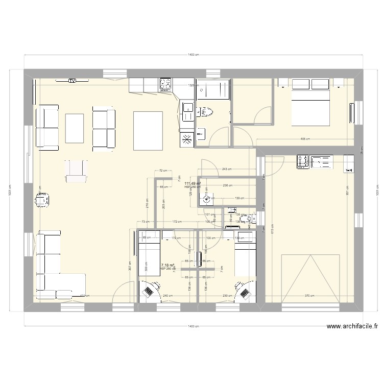 dernier. Plan de 2 pièces et 119 m2