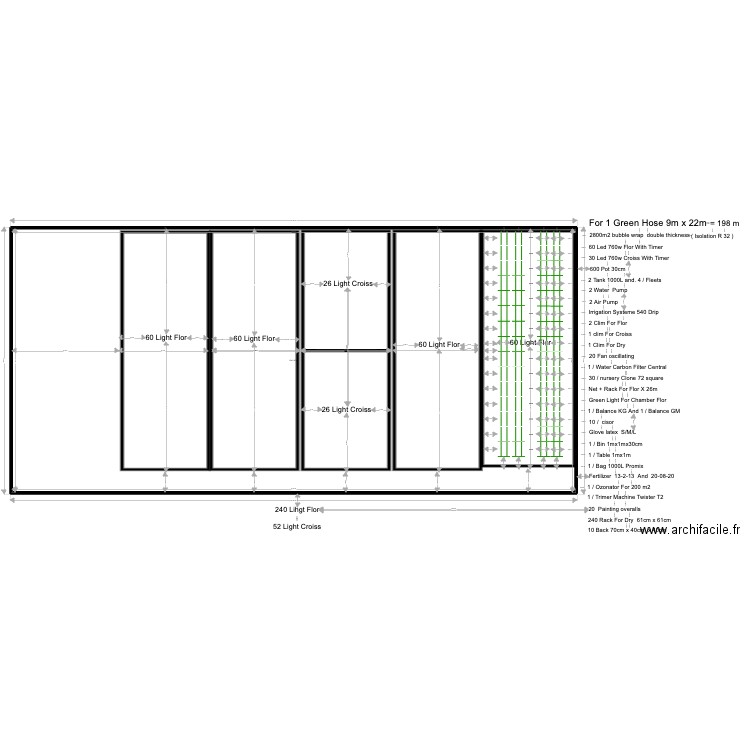 serre. Plan de 1 pièce et 1242 m2