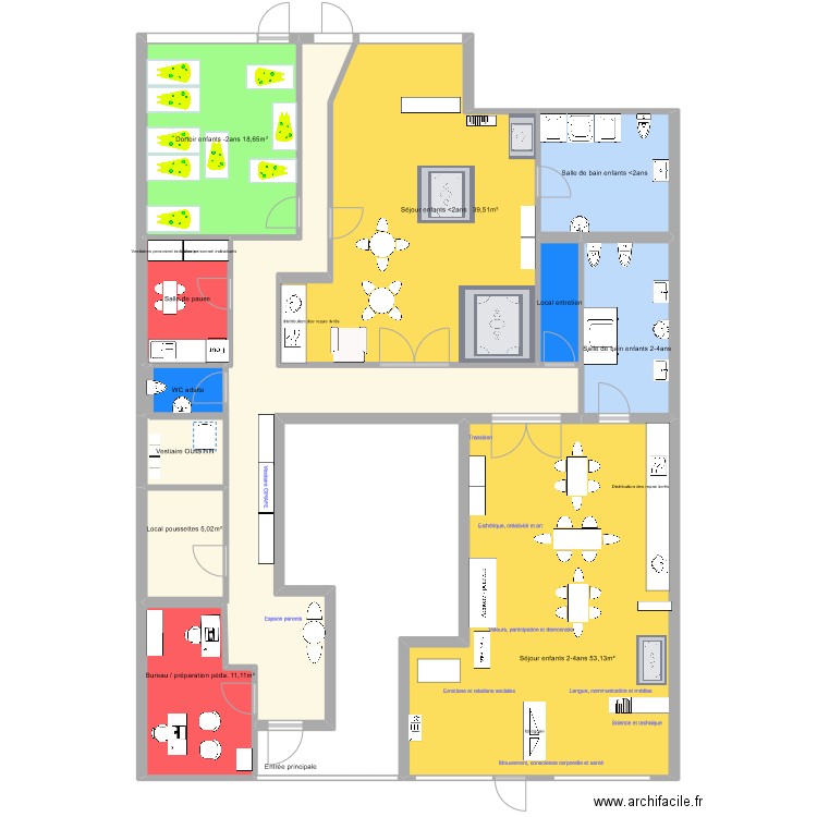 crèche united kids couloir jardin. Plan de 14 pièces et 231 m2