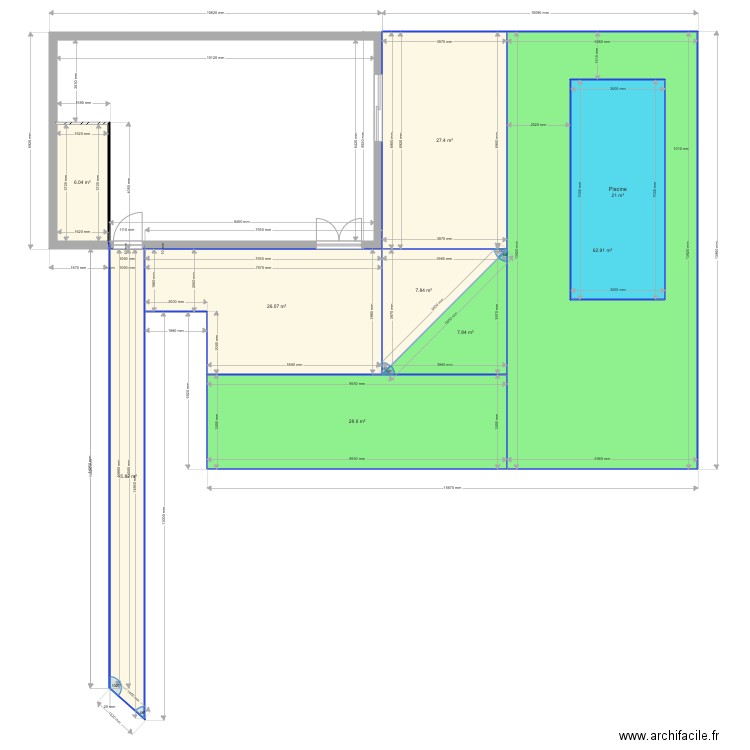 Plan Exterieur terasse avec piscine 7 par 3. Plan de 0 pièce et 0 m2