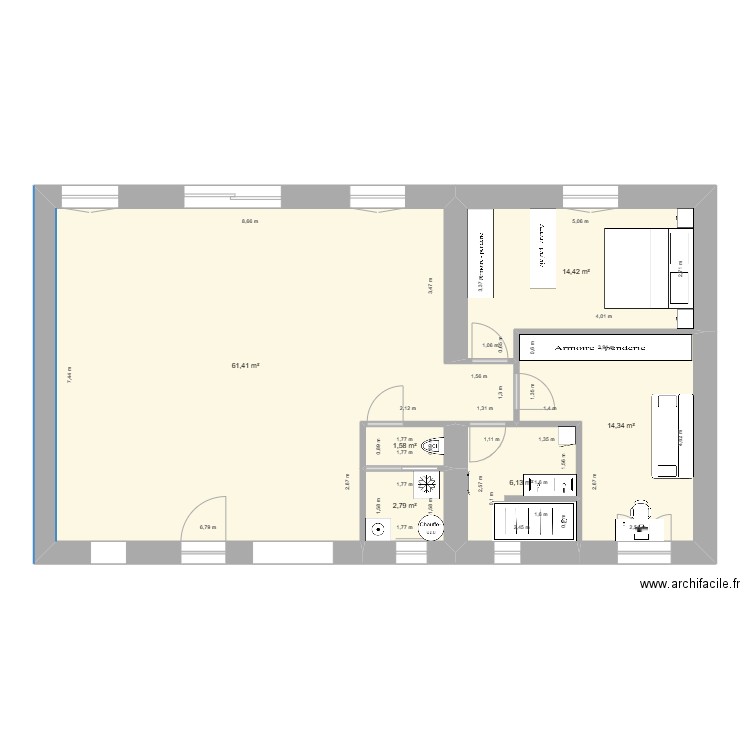 Après travaux SP. Plan de 6 pièces et 101 m2