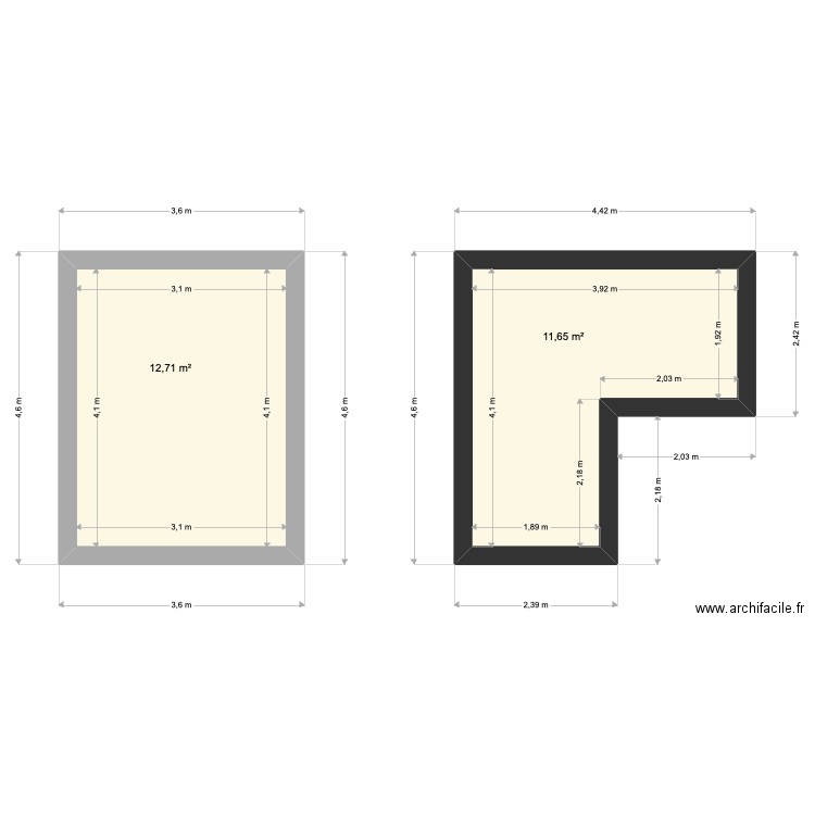 Hala dessus dalle appartement x 2. Plan de 2 pièces et 24 m2