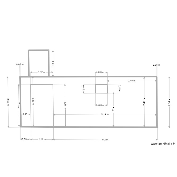 Façade Nord Avant, Loquet. Plan de 2 pièces et 3 m2