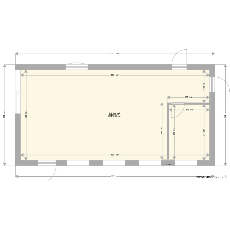 appenti. Plan de 1 pièce et 52 m2