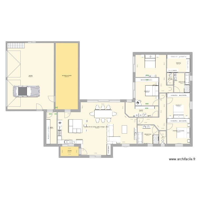 plan avec meuble et cloison modifier. Plan de 15 pièces et 300 m2