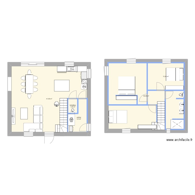 plan maison étage 1  . Plan de 5 pièces et 130 m2