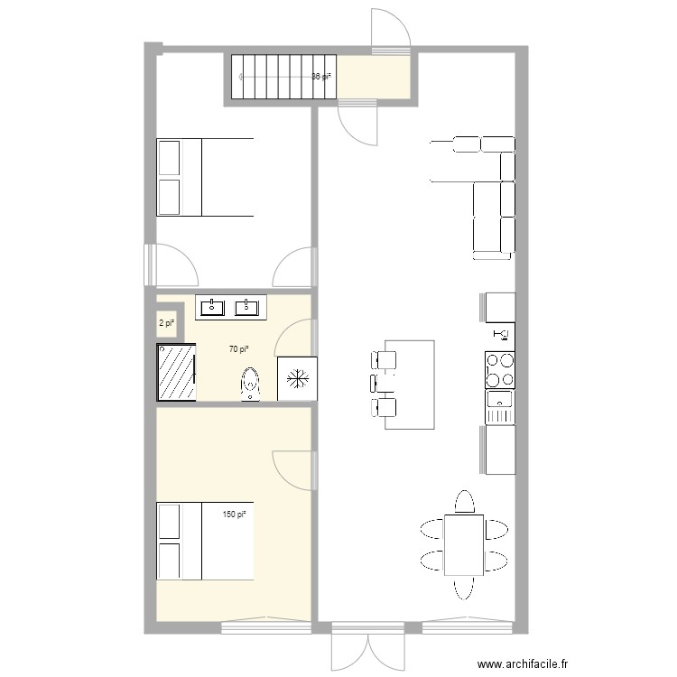 240 rdc avant seul. Plan de 4 pièces et 24 m2