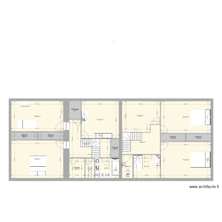 Etage Aunay 281121. Plan de 19 pièces et 140 m2