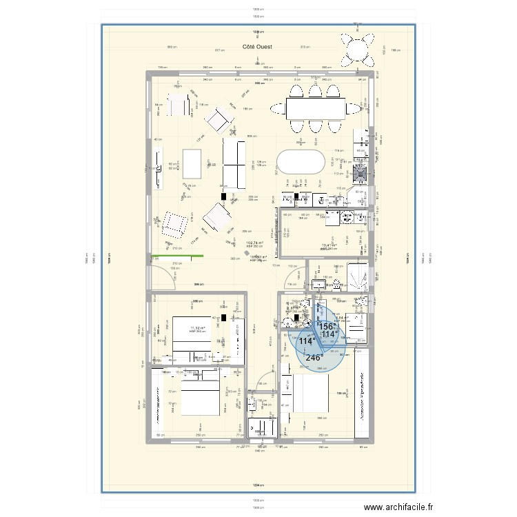 135 m2 sur 1 niveau Etude A2 dipo. diff. Plan de 6 pièces et 381 m2