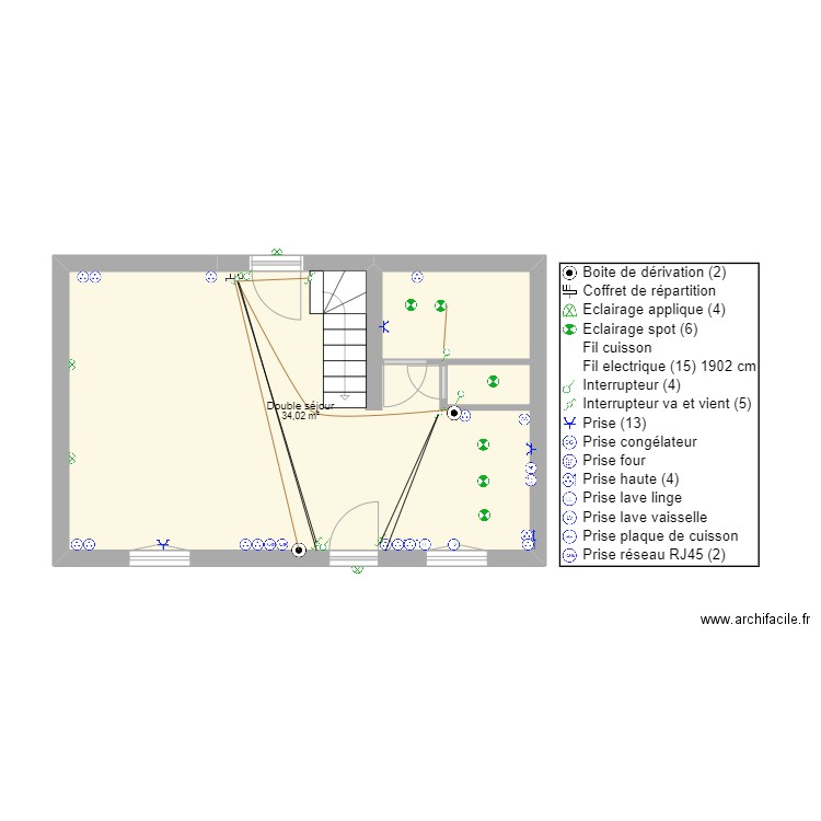 Boutigny petite éclairage. Plan de 1 pièce et 34 m2