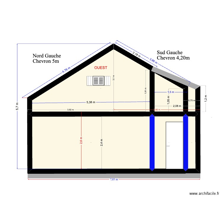 Plan côté Nord. Plan de 6 pièces et 29 m2