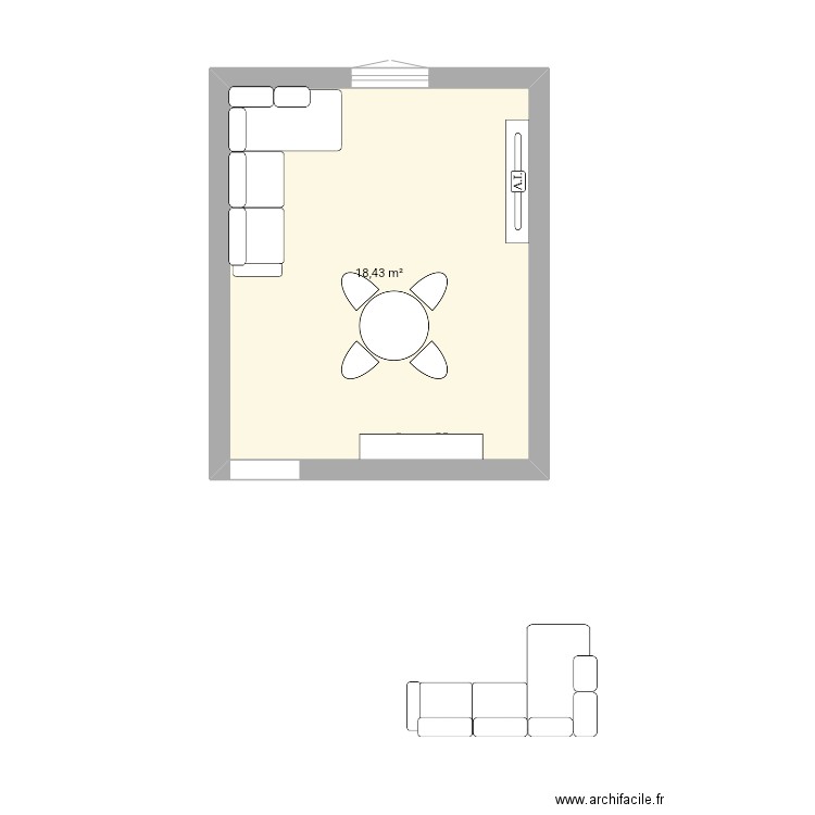 Salon. Plan de 1 pièce et 18 m2