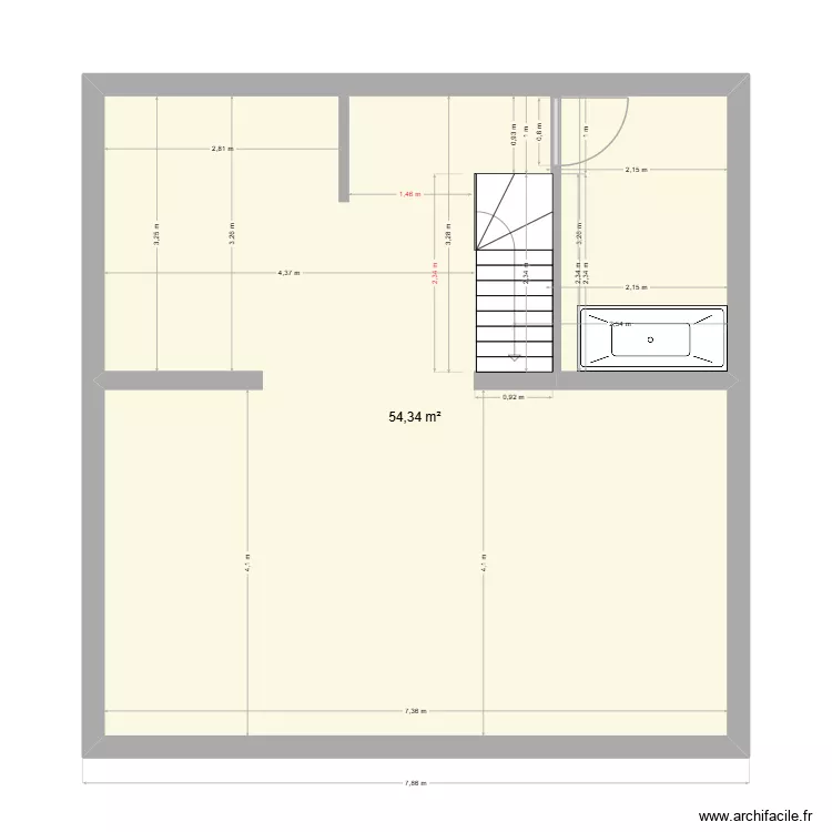 escalier criciri. Plan de 1  et 54 m²