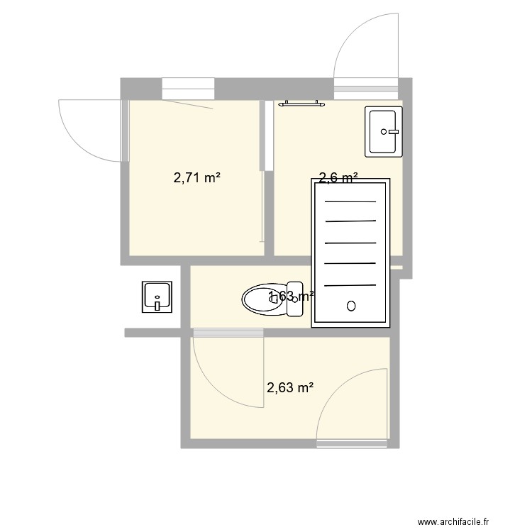 salle de bain. Plan de 4 pièces et 10 m2