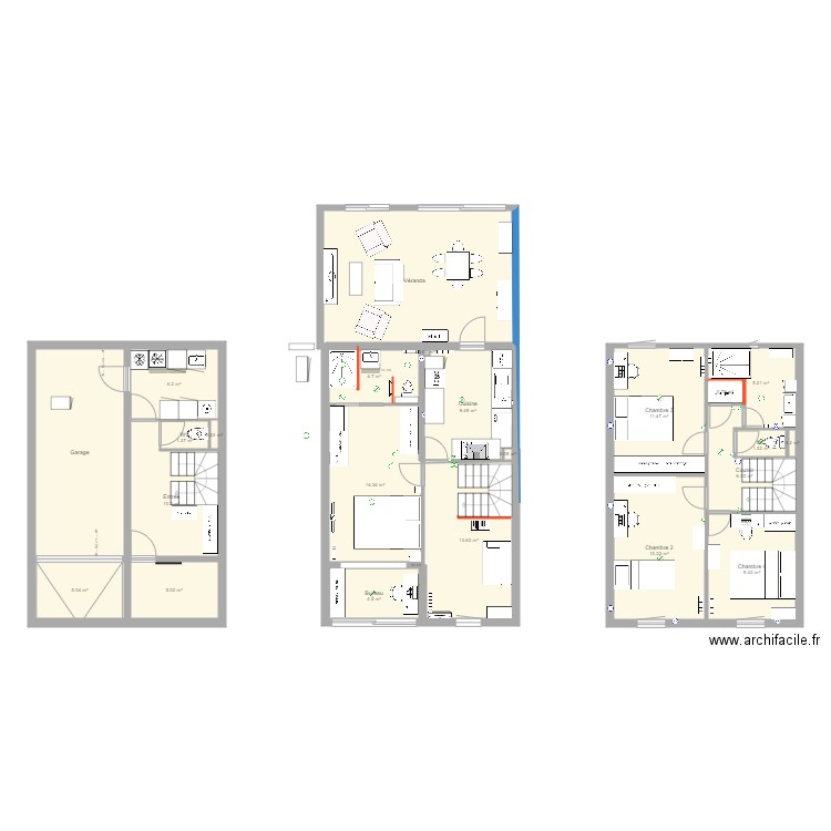 Maison sdb parentale  23-11-2022. Plan de 23 pièces et 166 m2