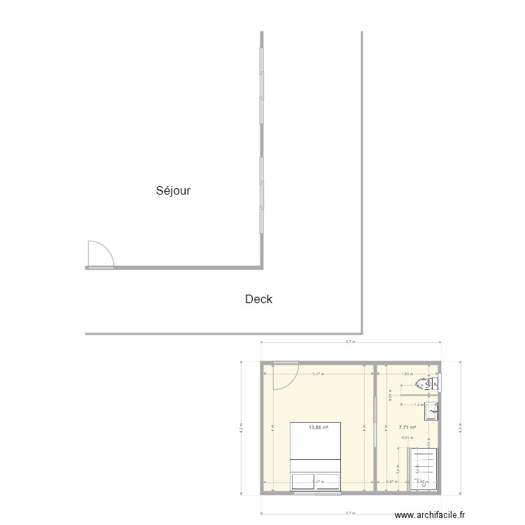 Extension et aménagement pièce. Plan de 2 pièces et 22 m2