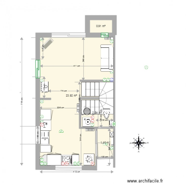 V def RDC 1. Plan de 0 pièce et 0 m2