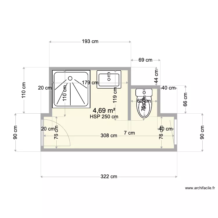 Salle de bain n 2 BACH. Plan de 