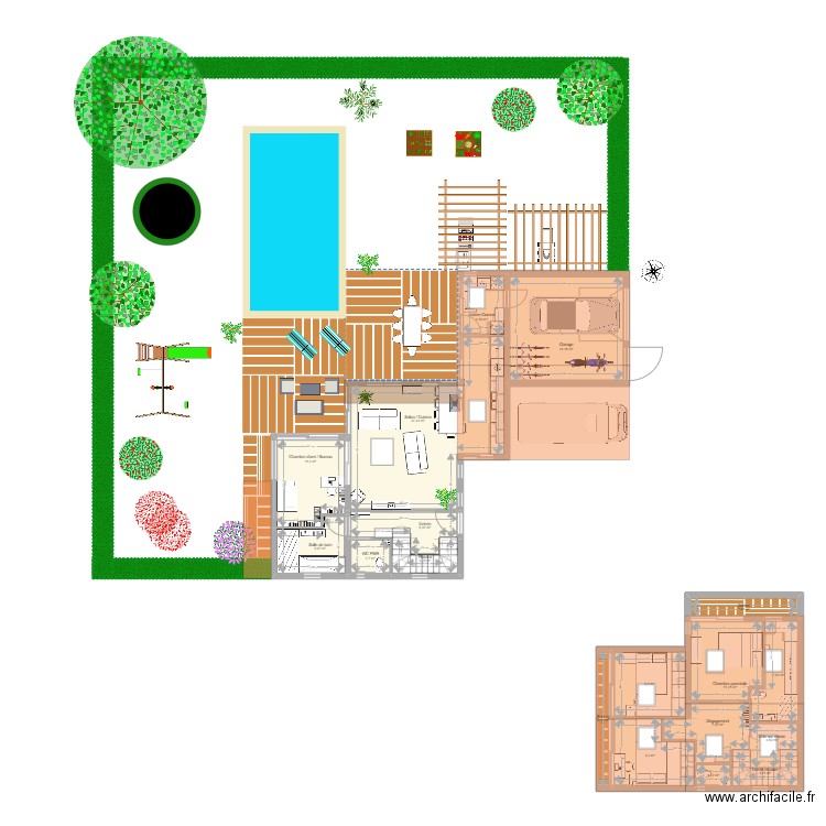 MI 70m² + extension. Plan de 18 pièces et 157 m2