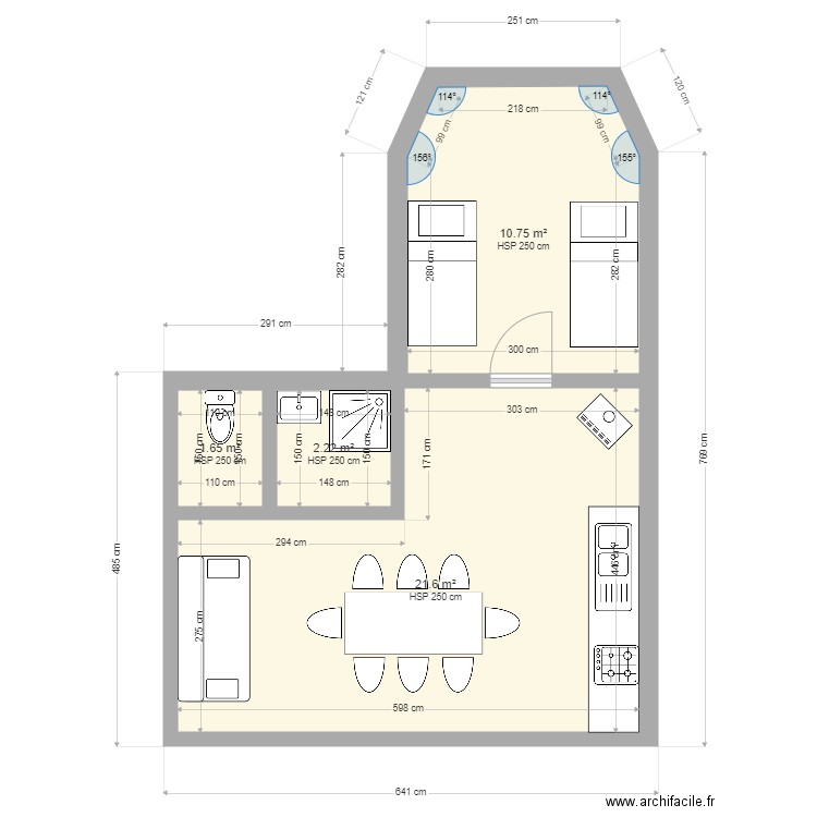 hutte cottenchy. Plan de 4 pièces et 36 m2